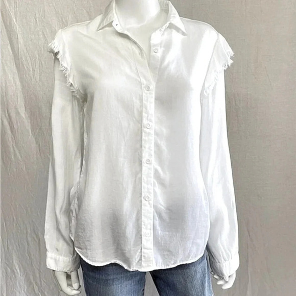 Cloth & Stone for Anthropology white button up Frayed Ruffle Western top Sz M - Picture 1 of 7